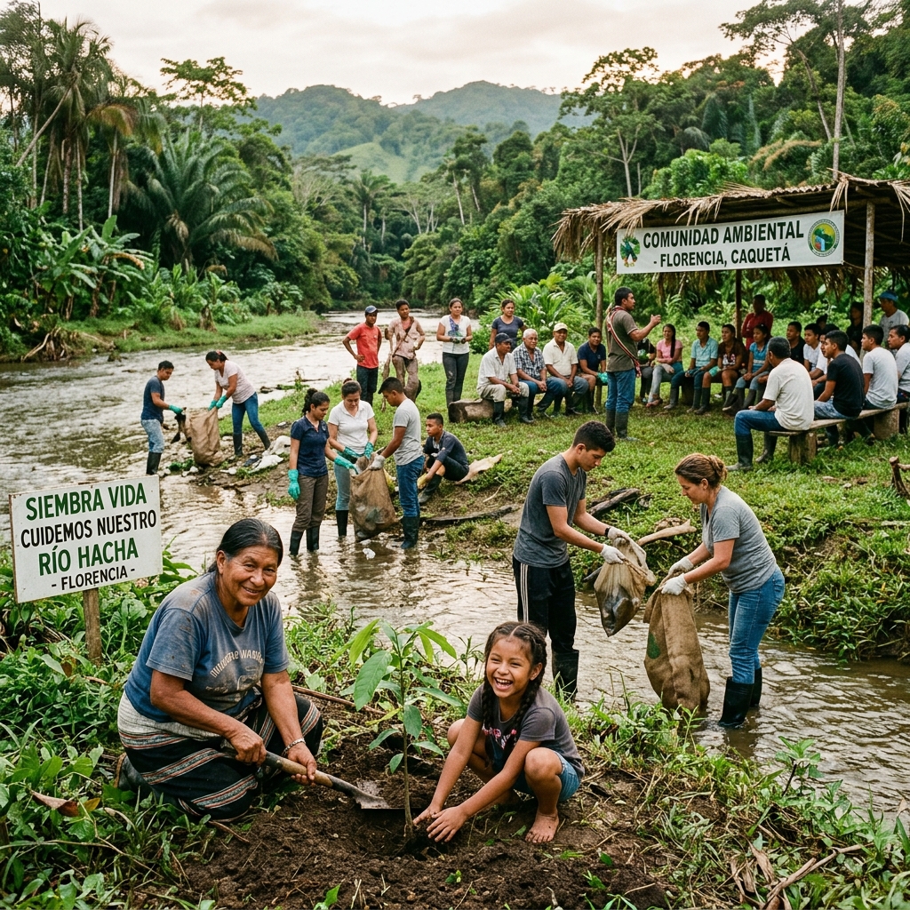 Comunidad participando en actividades ambientales en la Amazonia colombiana